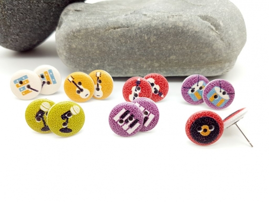 Preview: Musikinstrumente Knopf Ohrstecker Holz Button